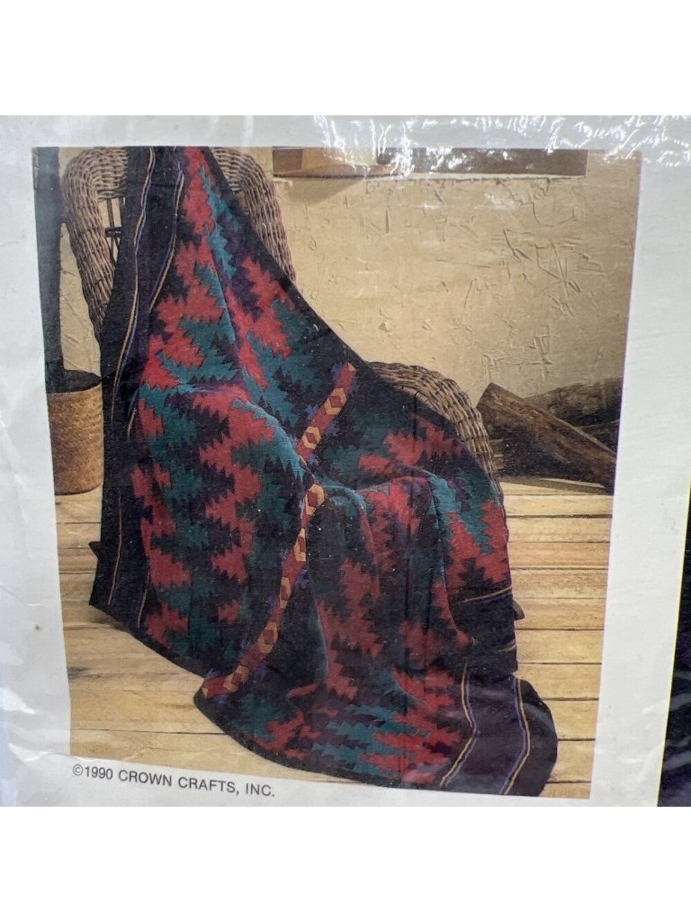 Vintage Crown Crafts Cotton Throw Blanket Navajo Afghan 50x60 USA